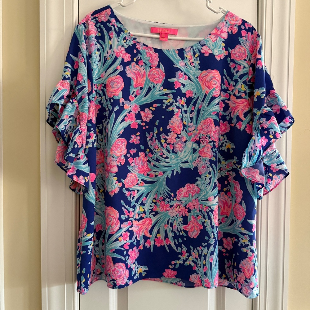 NWOT Lilly Pulitzer Darlah top in Corsica Blue Toucan Party Size XL